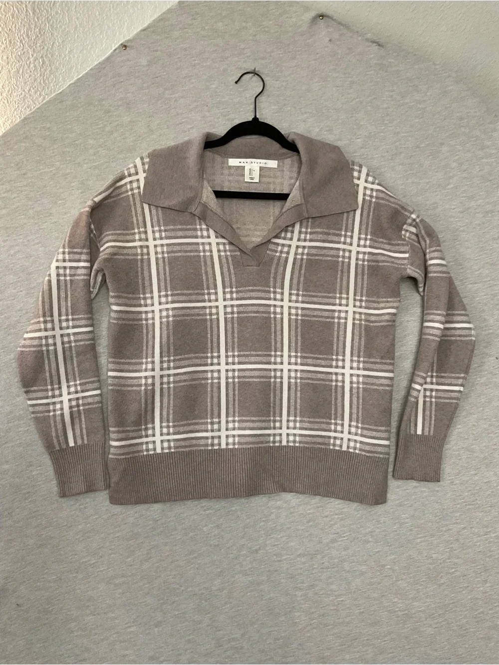 Max Studio Plaid Collared Sweater - Picture 2 of 5